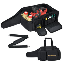 YXIRENE front view of the chainsaw case showing durable exterior and zippers for reliable transport