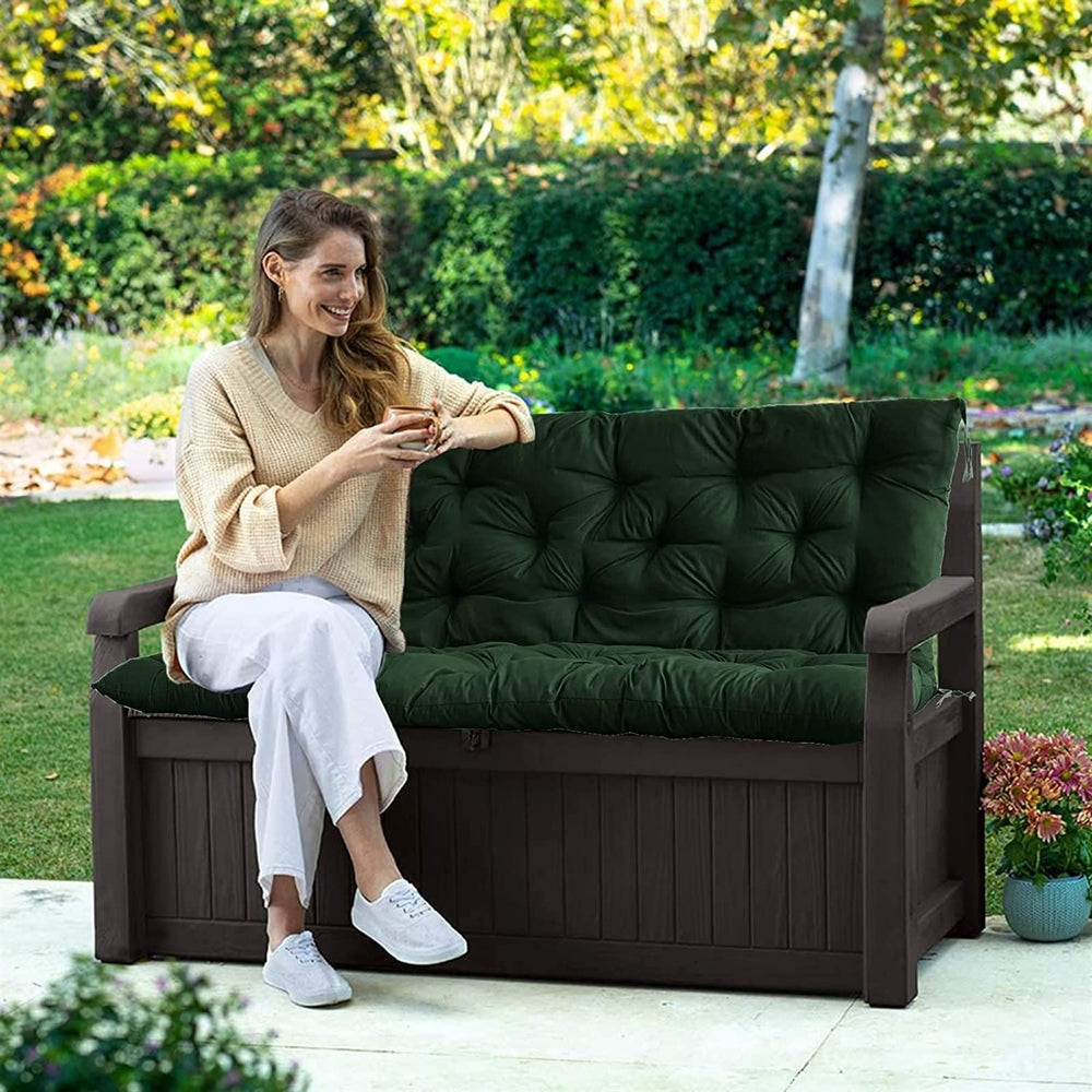 YXMKJOS on a 3-seater porch swing illustrating comfortable seating