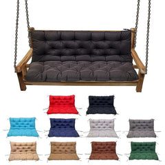 YXMKJOS front view of packaged porch swing cushion showing protective cover and fit benefit