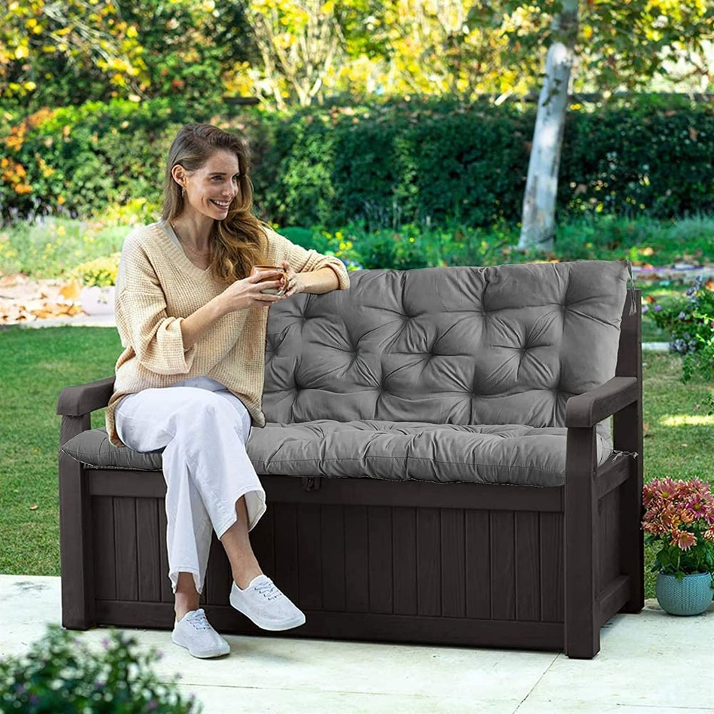 yxmkjos on three-seater swing in yard adding weather-ready comfort