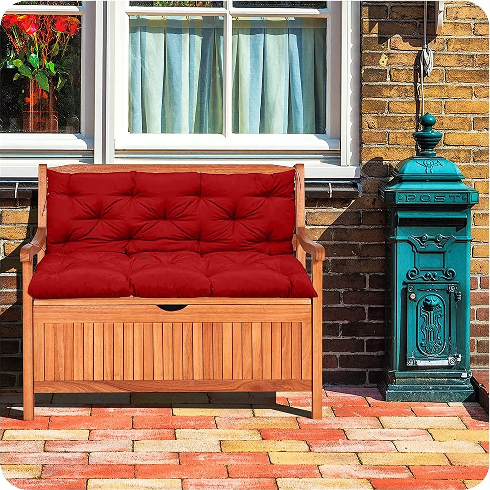 YXMKJOS three-seater cushion installed on porch swing for comfortable seating