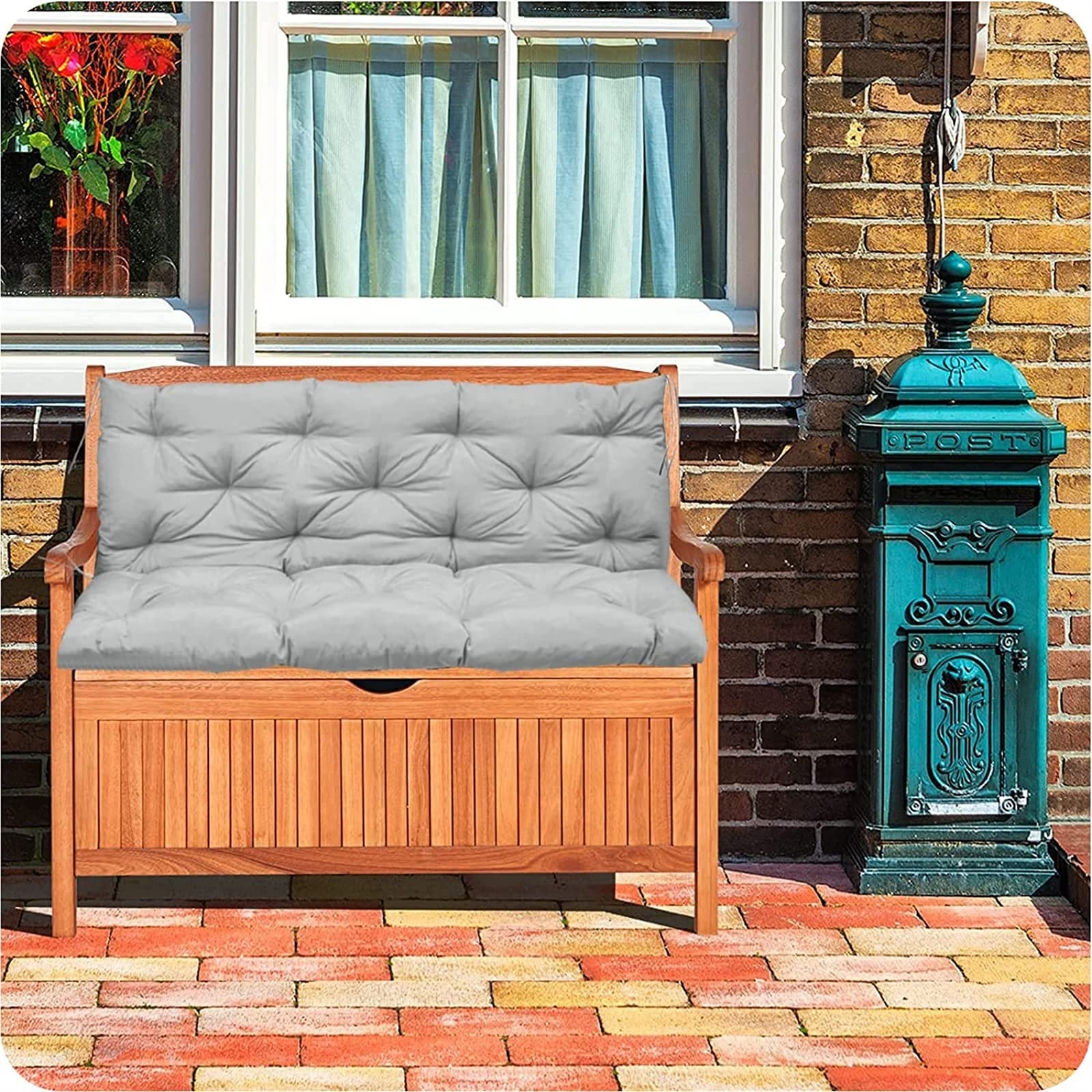 yxmkjos tied drawstrings securing cushion to bench for stability