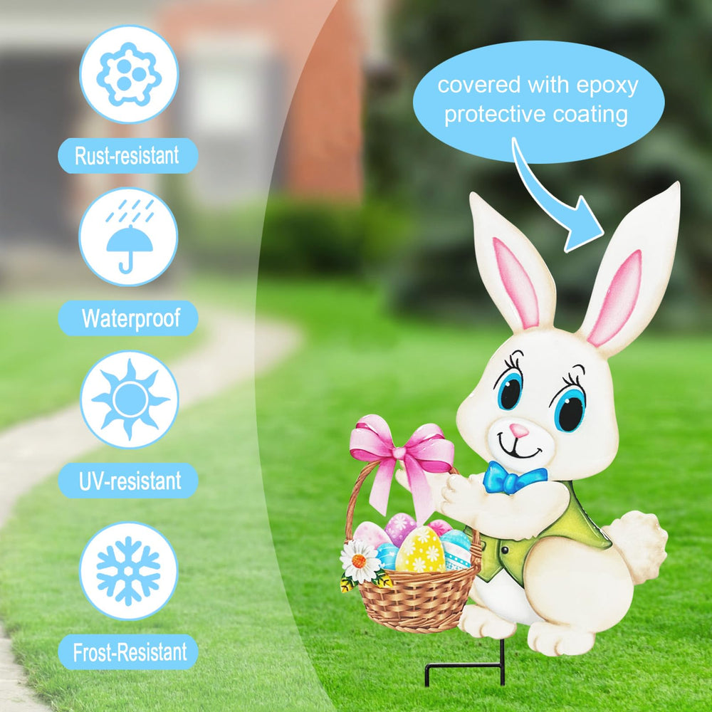 YY Gardenia bunny stake beside solar light creating evening ambiance benefit