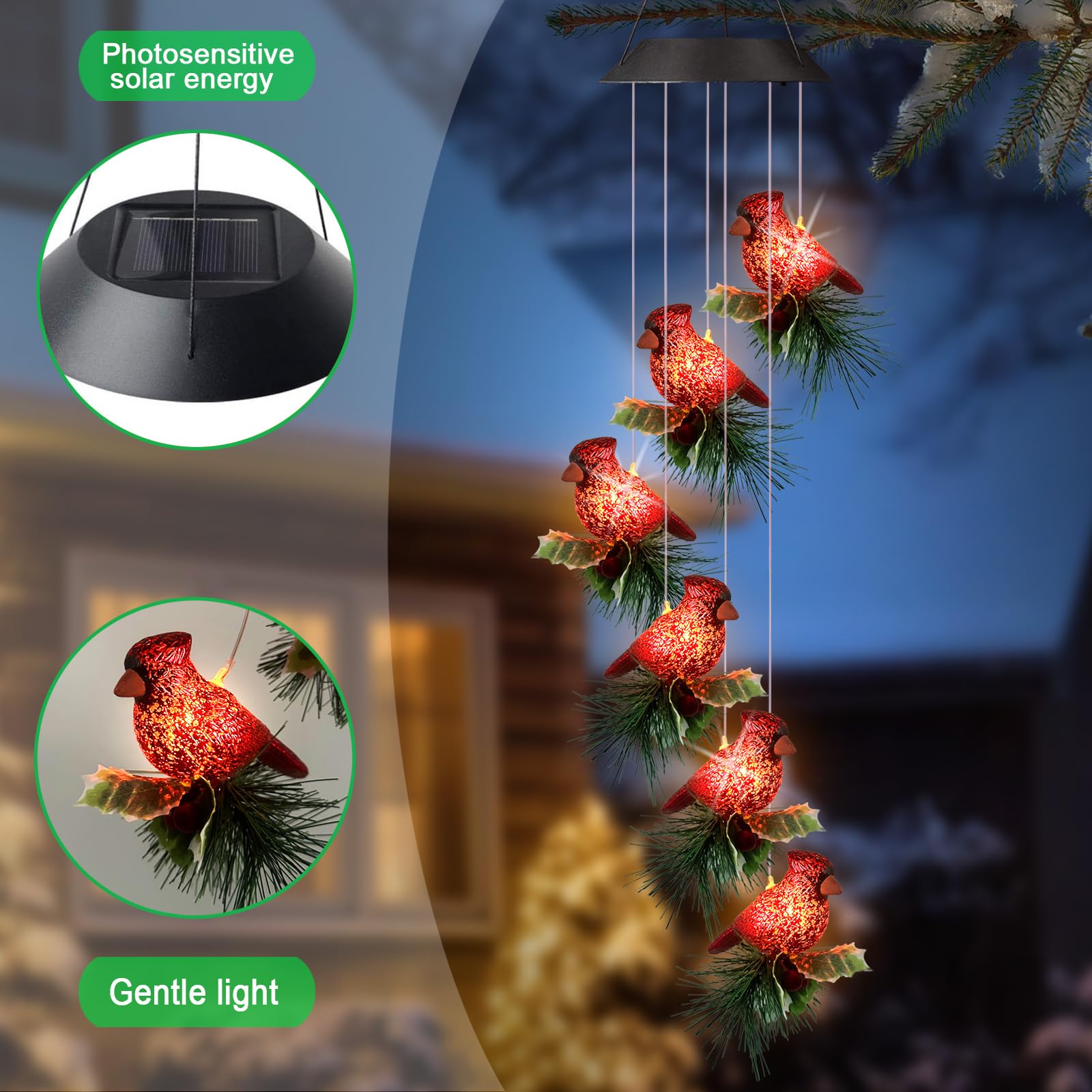 YY Gardenia wind chime hanging in garden creating ambient light and visual interest