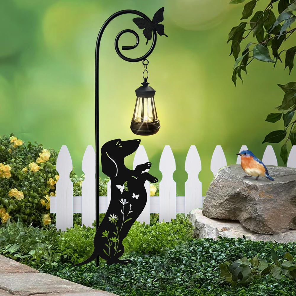 YY Gardenia front view of dachshund stake showing decorative appeal and soft glow