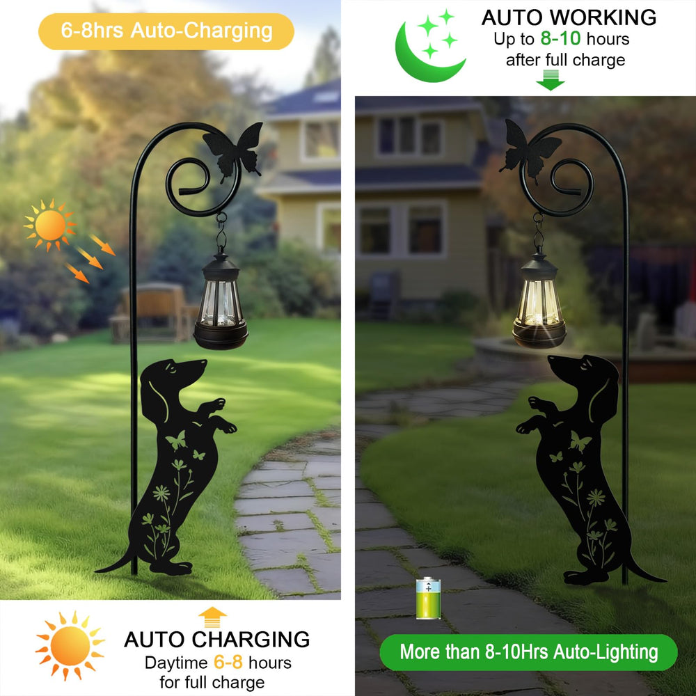 YY Gardenia side profile of dachshund stake highlighting metal craftsmanship