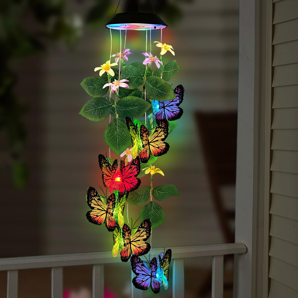 YY Gardenia front view showing colorful butterfly chime and hanging hook benefit: decorative curb appeal