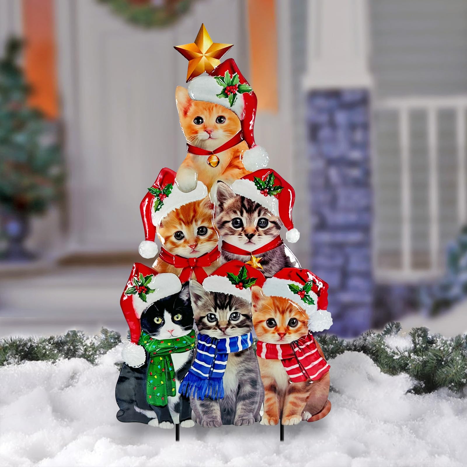 YY Gardenia front view of metal cat stakes adds festive curb appeal