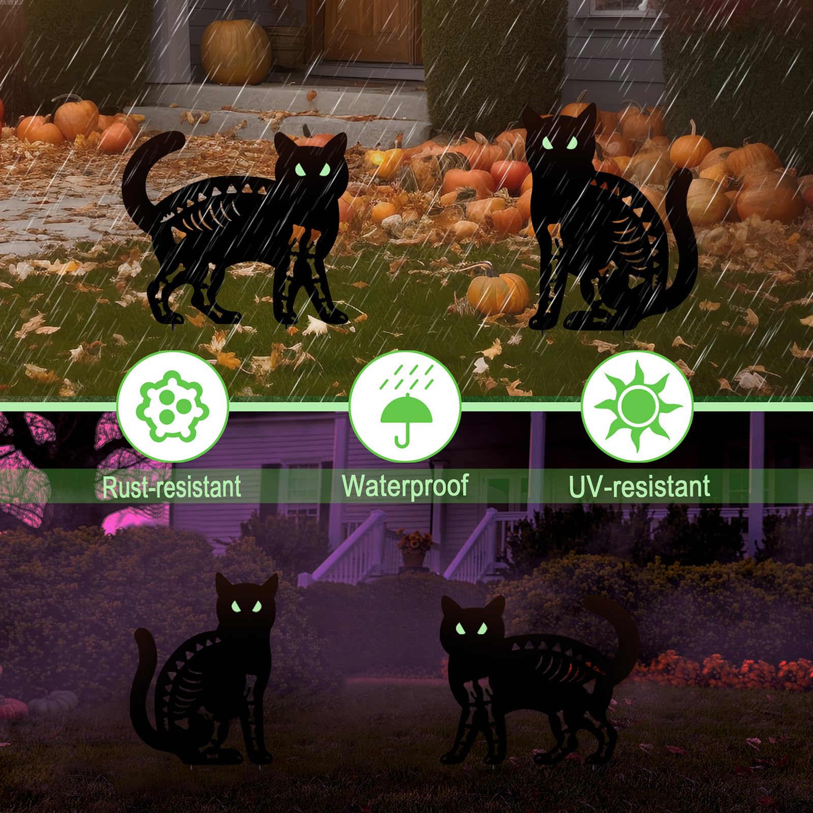 YY Gardenia stake installed along a pathway securing spooky decor in place