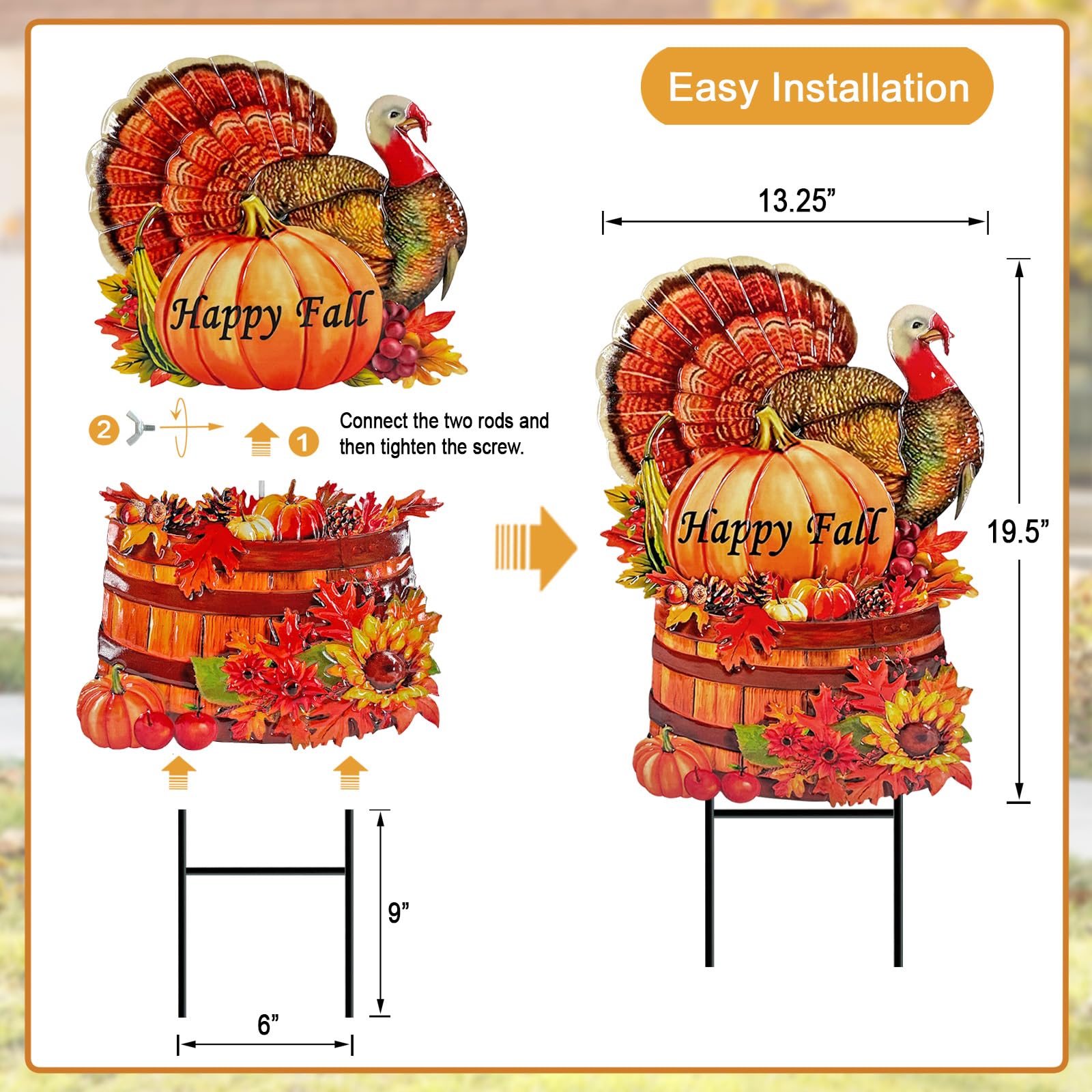 YY Gardenia stake among pumpkins and lights creating warm fall scene
