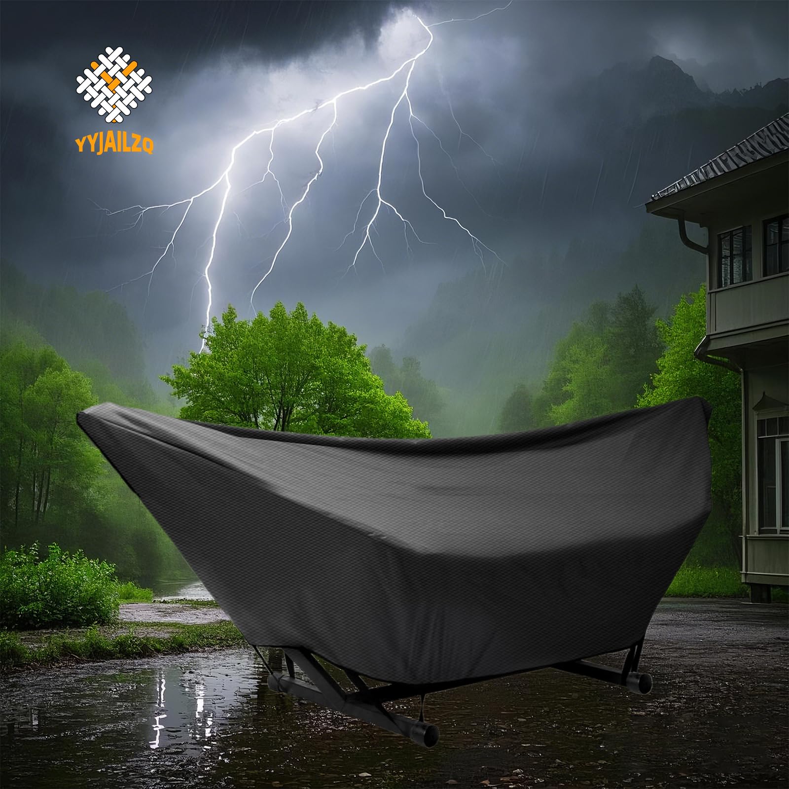 YYJAILZQ cover installed on a hammock stand in patio setting for protection