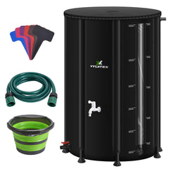 YYLXTEX front view of full rainwater barrel showing capacity and stability, durable storage benefit