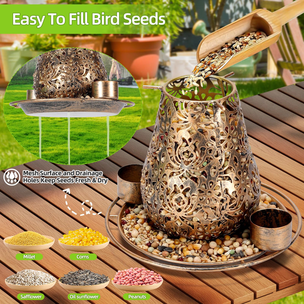 YYWMWM feeder hanging in garden setting illustrating ambient light and wildlife attraction benefit
