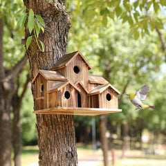 YYYUAN front view of cedar birdhouse showing rustic decor and durable build