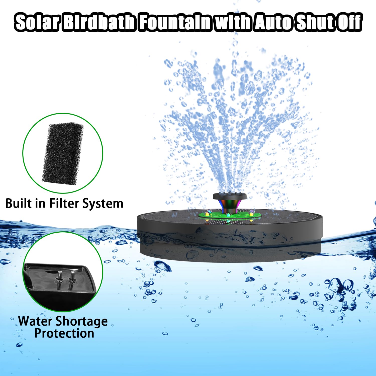 Yzert pump and filter sponge detail showing anti-clog protection and easy maintenance