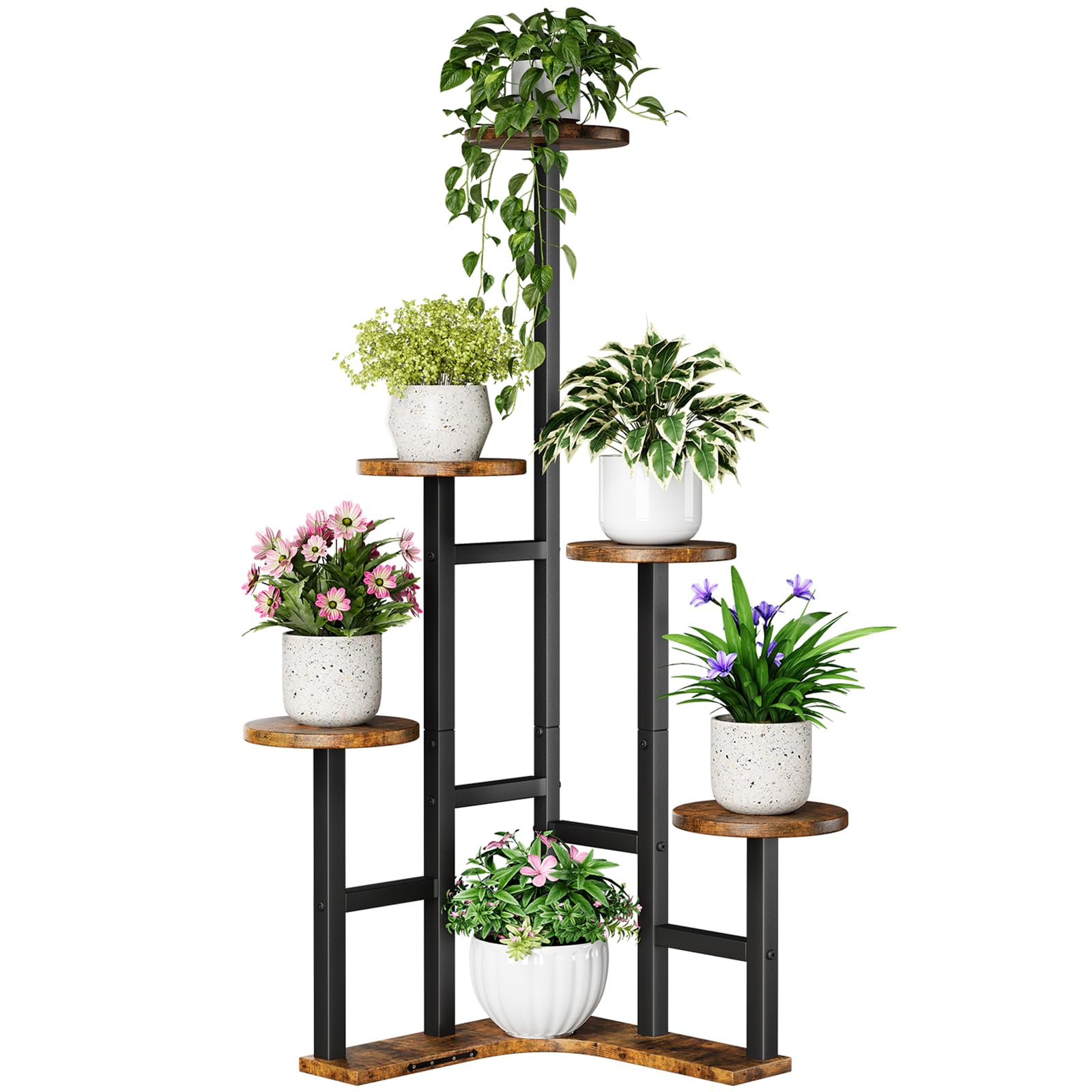 Yzosvki front view corner plant stand showing six-tier organization and space saving