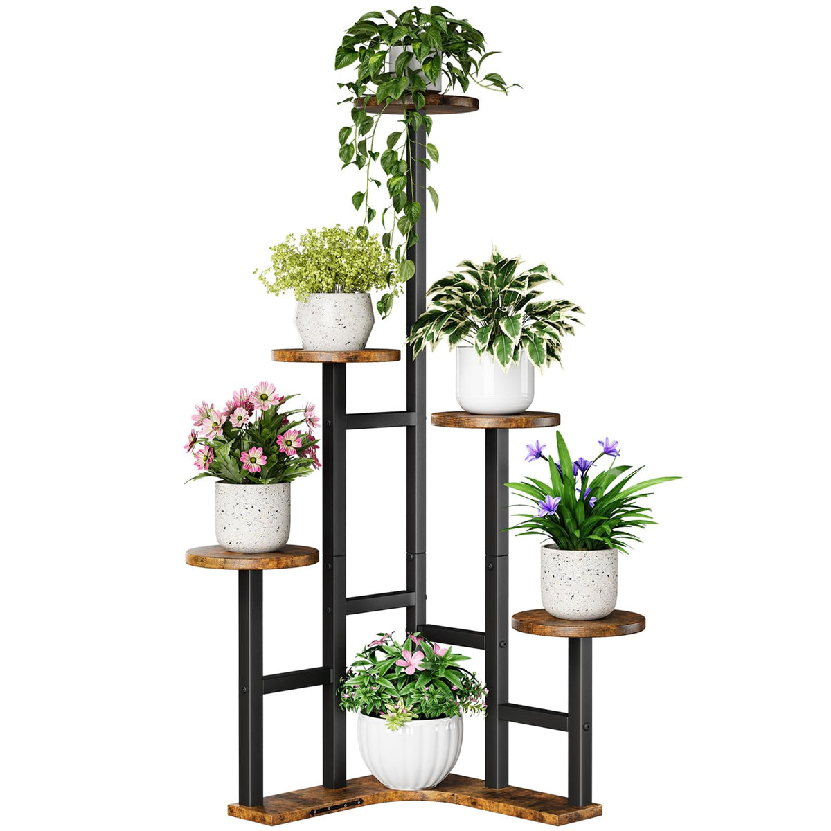 Yzosvki front view corner plant stand showing six-tier organization and space saving