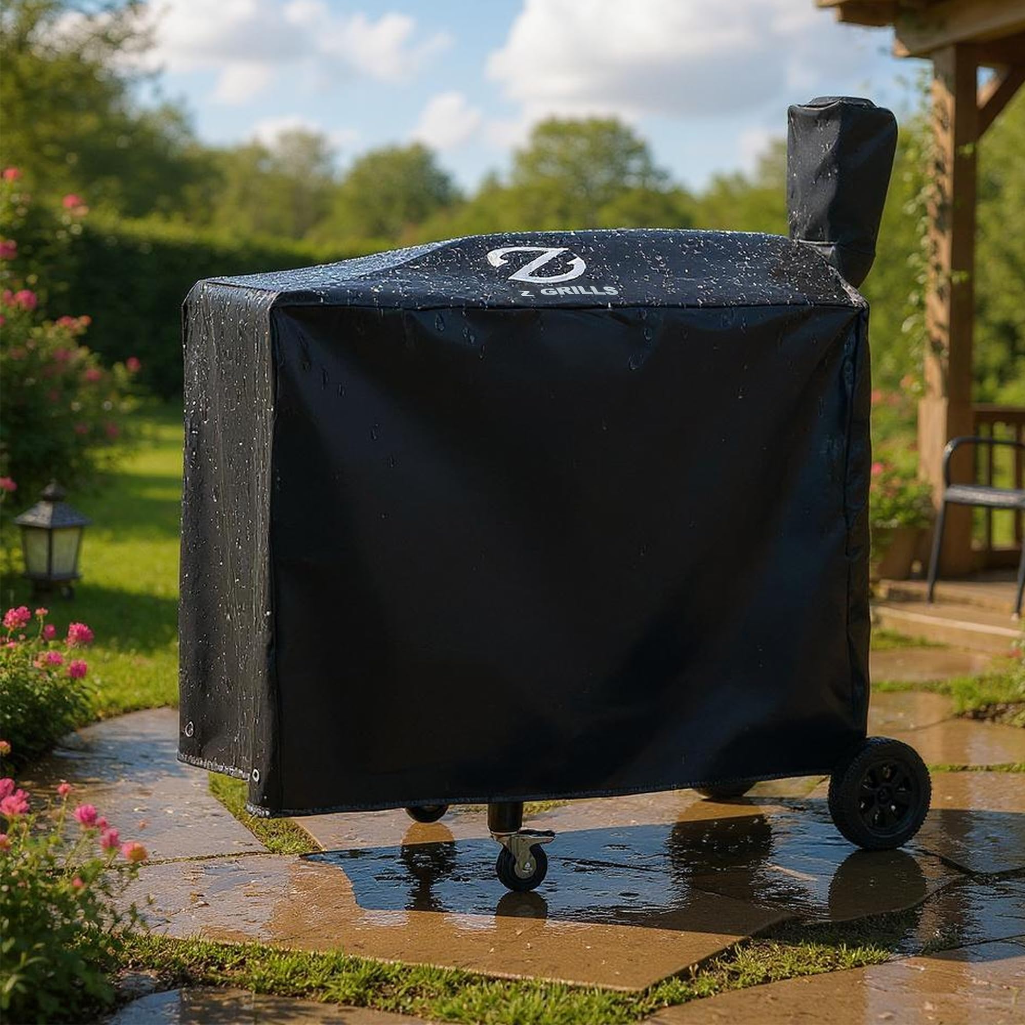 Z GRILLS covered grill on patio reinforcing weatherproof outdoor use