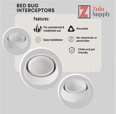 Z Zulu Supply interceptor under a sofa leg showing stable fit and easy inspection benefit