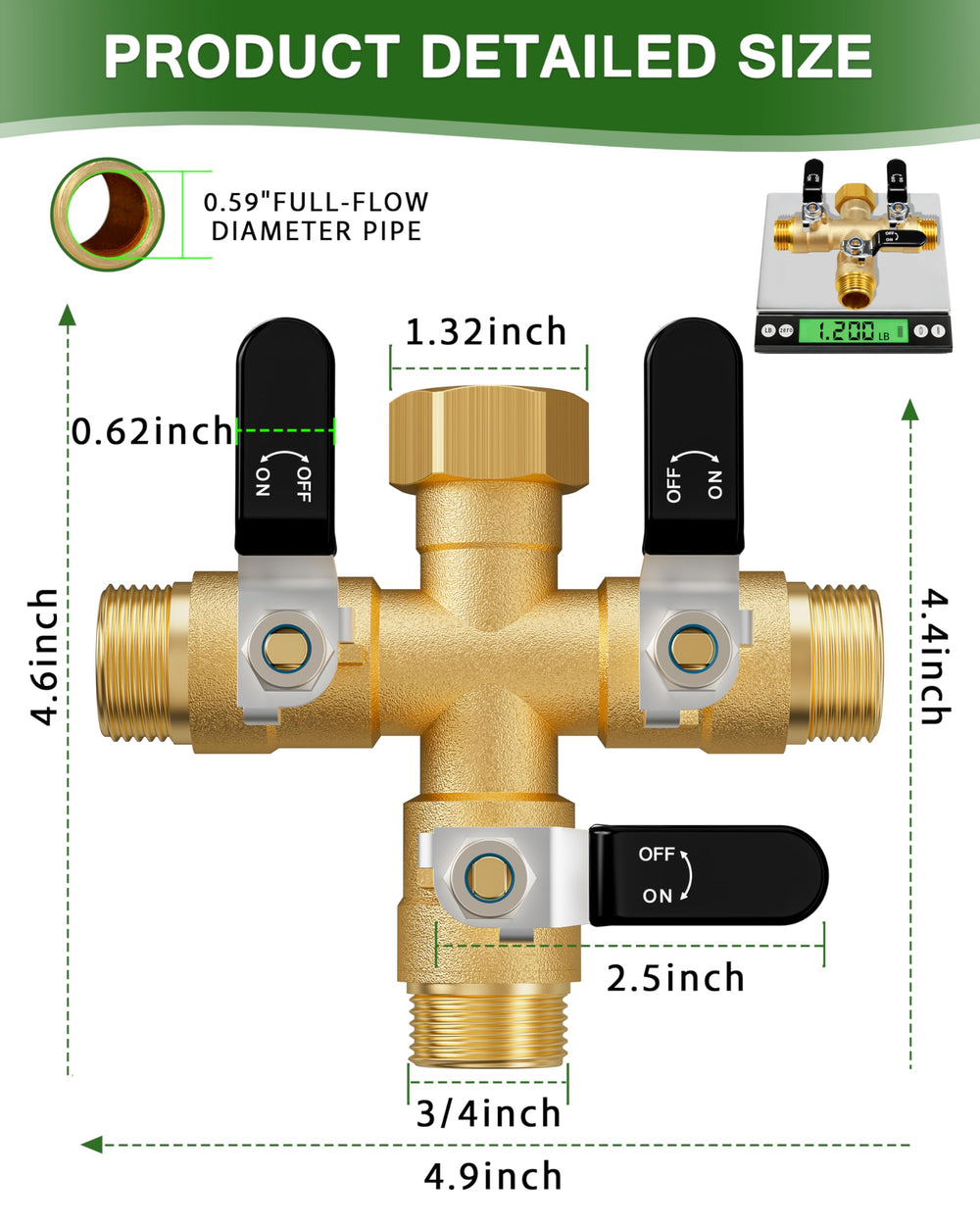 ZaakWang close-up of large 0.59 inch ball valve demonstrating high-flow performance