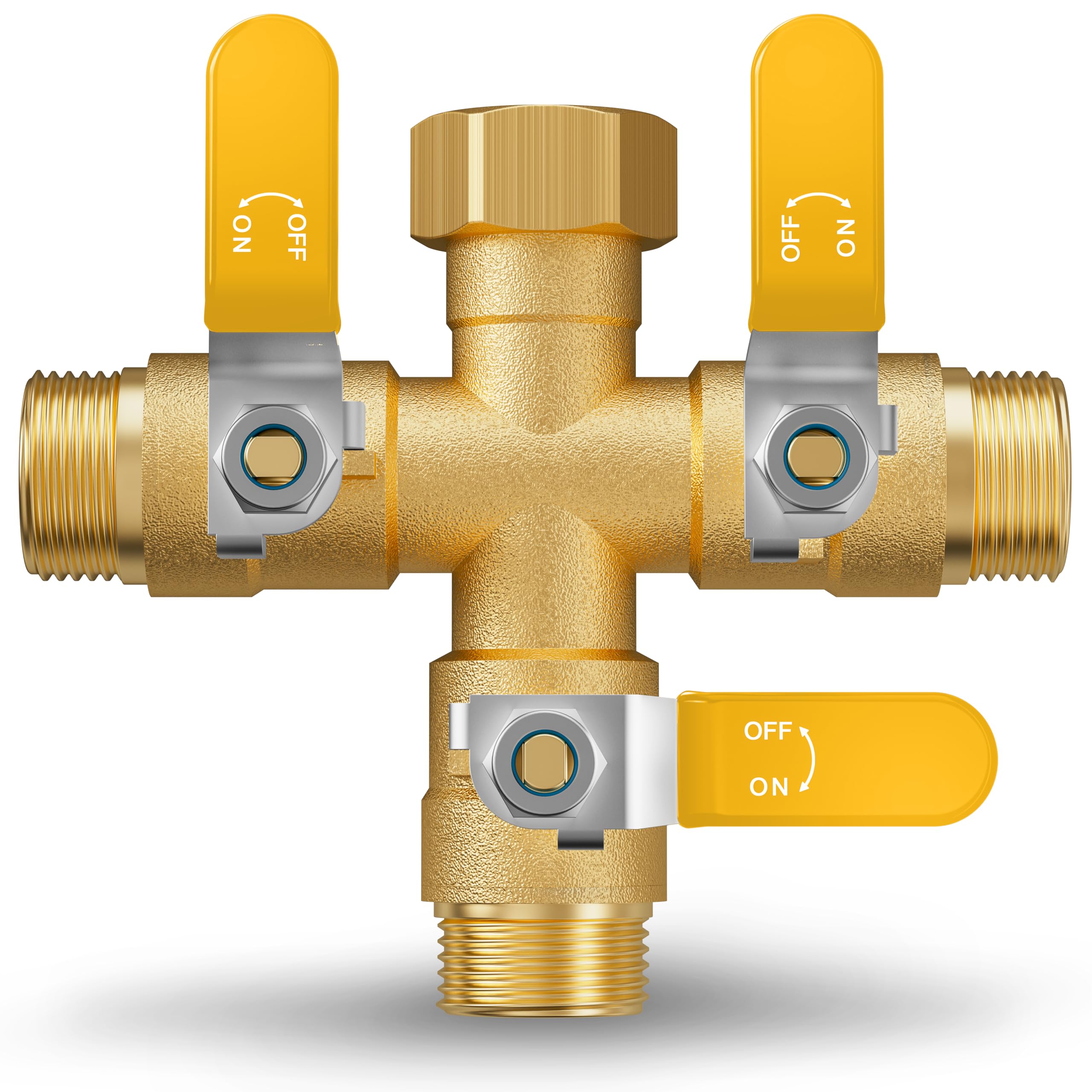 ZaakWang front view showing three outlets and sturdy brass body for reliable splitting