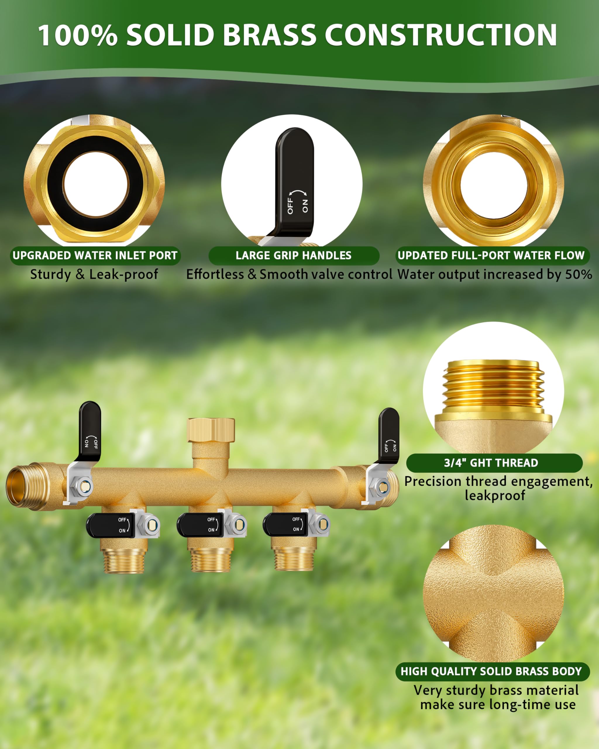 ZaakWang five outlets with hoses attached illustrating simultaneous watering benefit: run multiple devices easily