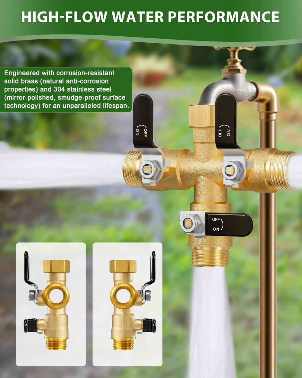 ZaakWang attached to three hoses to show simultaneous watering and time-saving efficiency