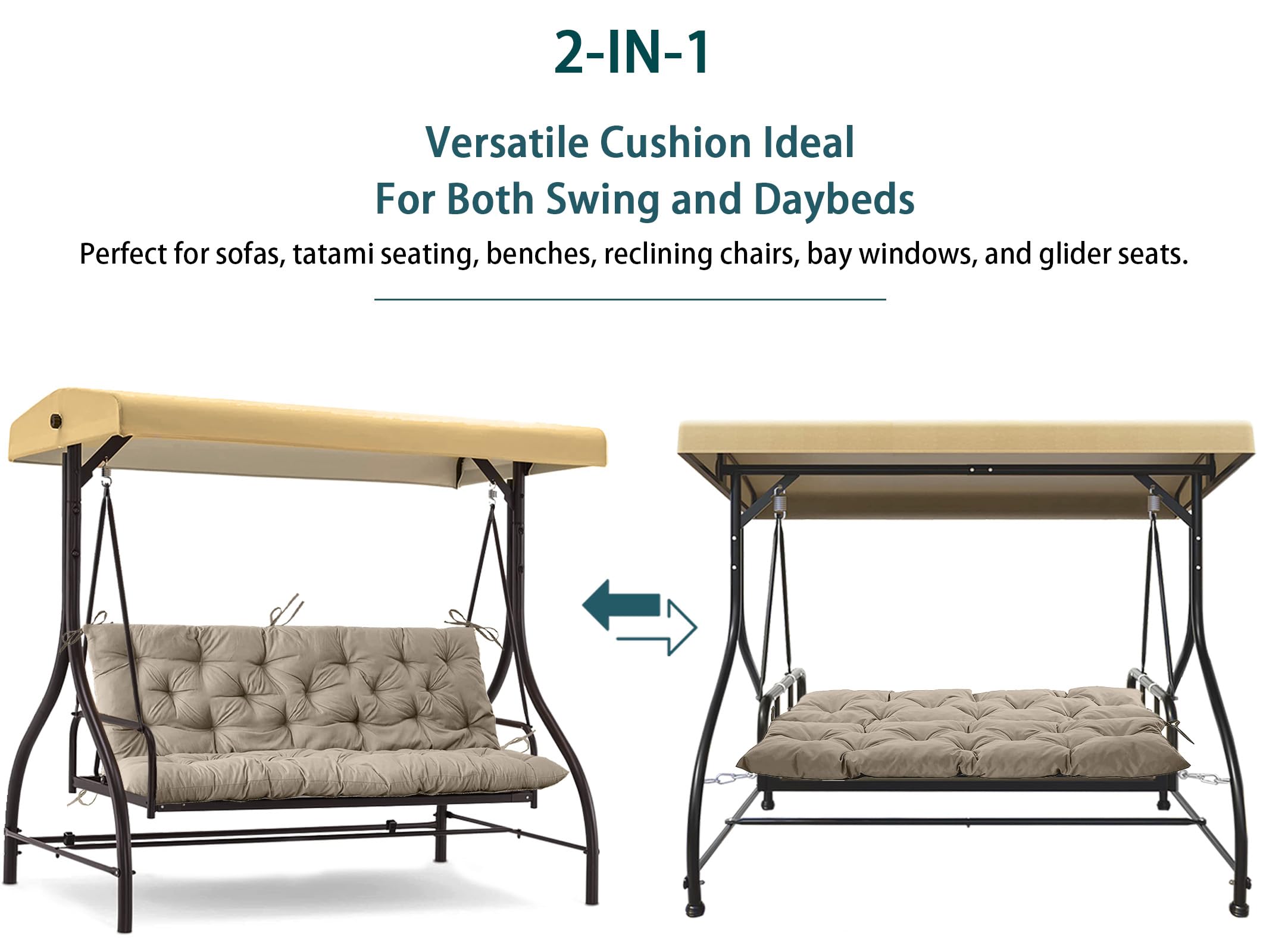 Zacammy cushion in use on a porch swing offering comfortable seating