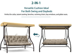 Zacammy cushion in use on a porch swing offering comfortable seating