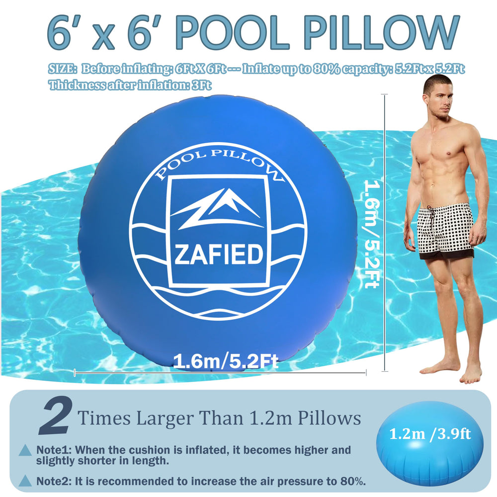 ZAFIED pool pillow next to tape measure showing exact 6 foot scale