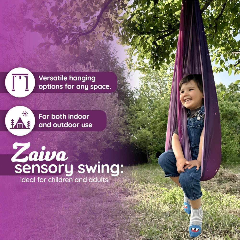 Zaiva children using swing in playroom promoting calming movement and focus