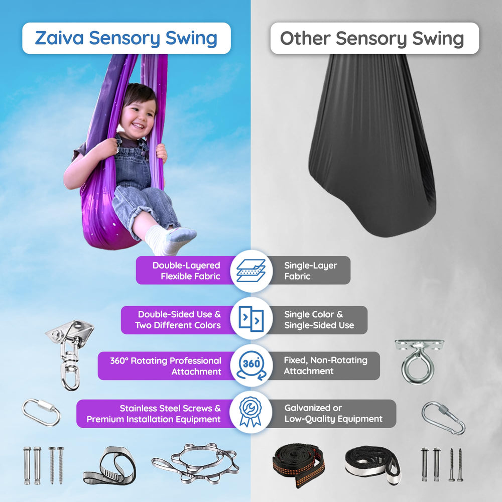 Zaiva swing size comparison illustrating roomy dimensions and support