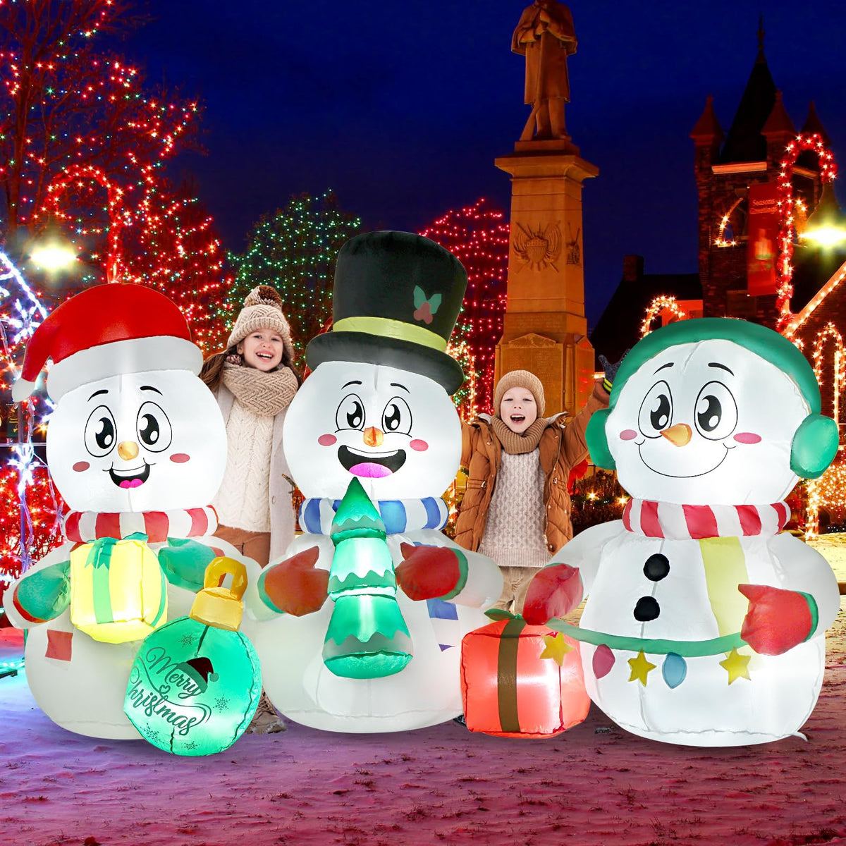 ZALALOVA snowman front view showing cheerful face and ribbon, draws holiday attention