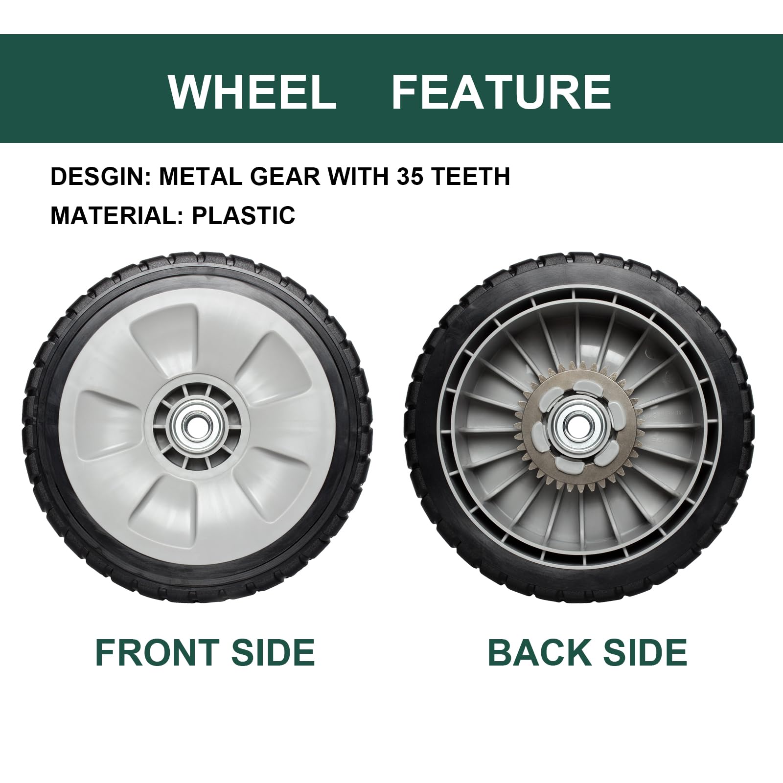 ZALANA front wheel detail highlighting durable plastic tread and fit