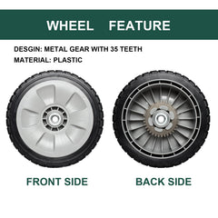 ZALANA front wheel detail highlighting durable plastic tread and fit