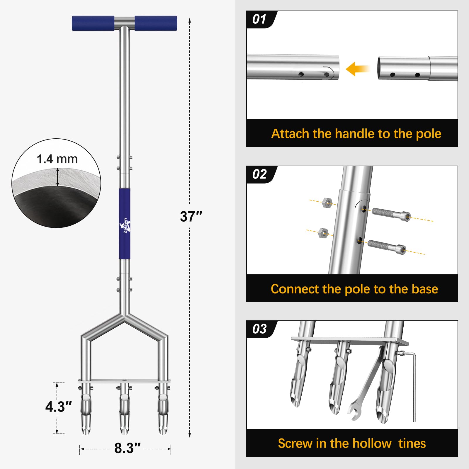 Zalawn semi‑assembled packaging view showing quick setup and ready‑to‑use benefit