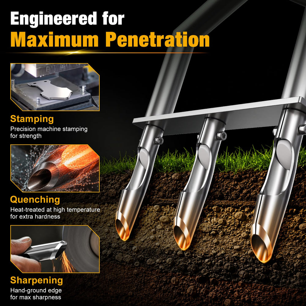 Zalawn wide foot bar detail providing stable leverage for deeper penetration