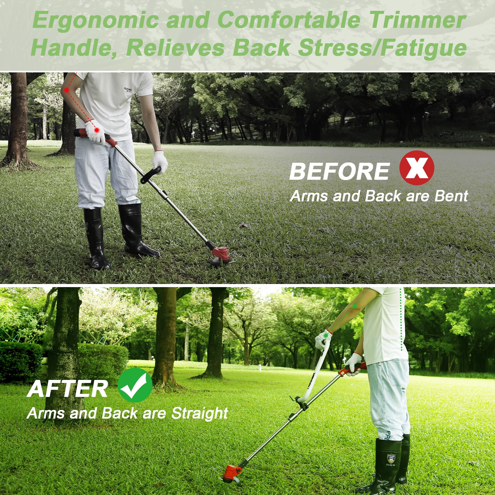 zamazi handle installed on a string trimmer for upright trimming benefit