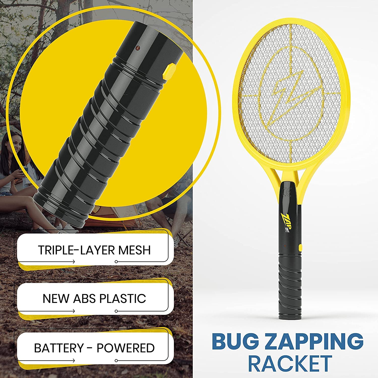 ZAP IT! racket in action during backyard use demonstrating quick insect elimination