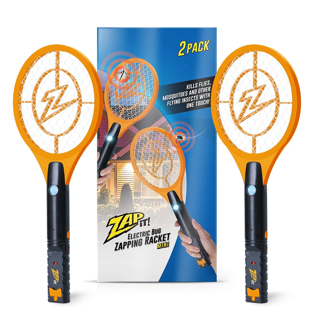 ZAP IT! front view of two orange racket pack showing compact design and value