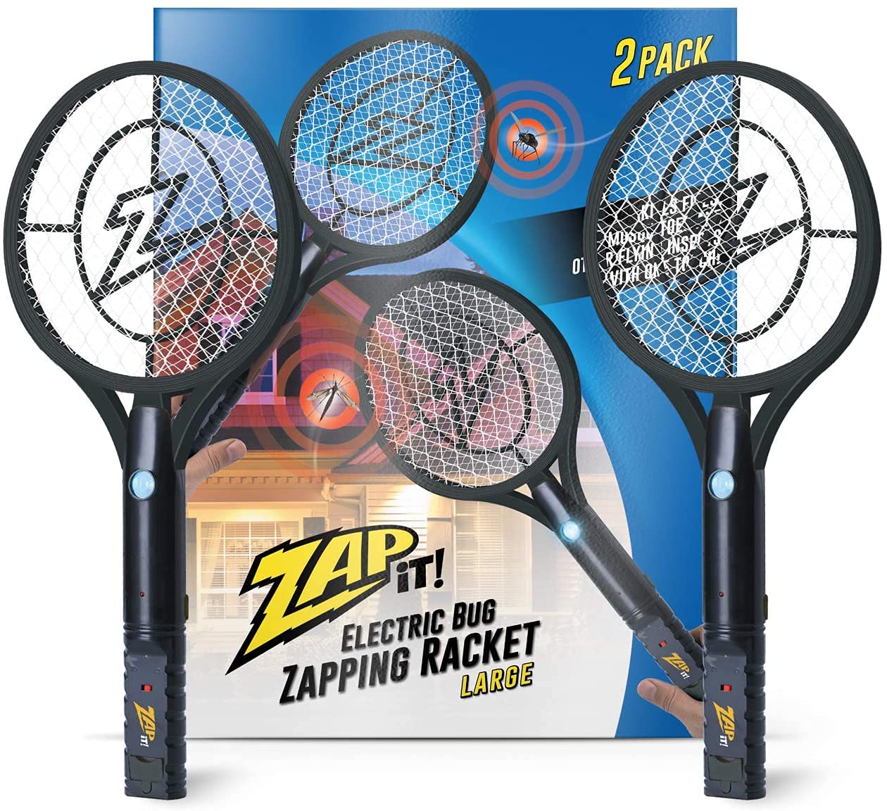 ZAP IT! front view of racket showing full frame and handle for quick targeting