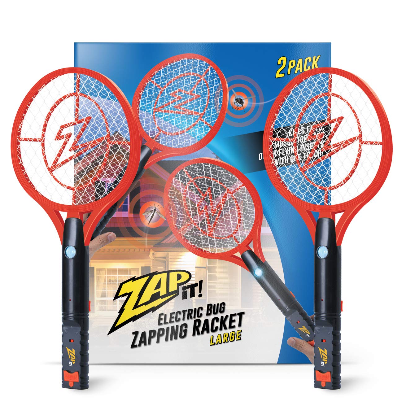ZAP IT! two-pack front view showing racket frames and safety mesh for fast pest control