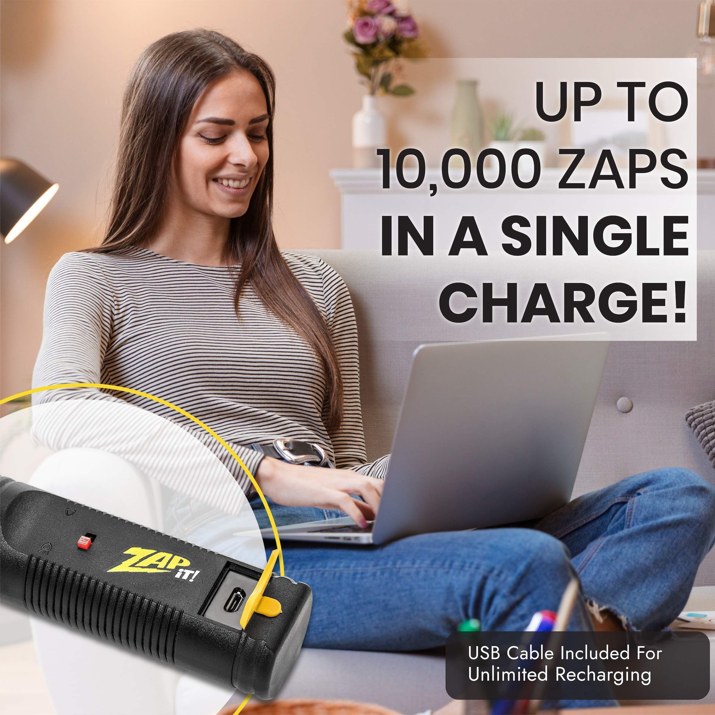 ZAP IT! held next to hand showing medium 18x7.6 inch scale