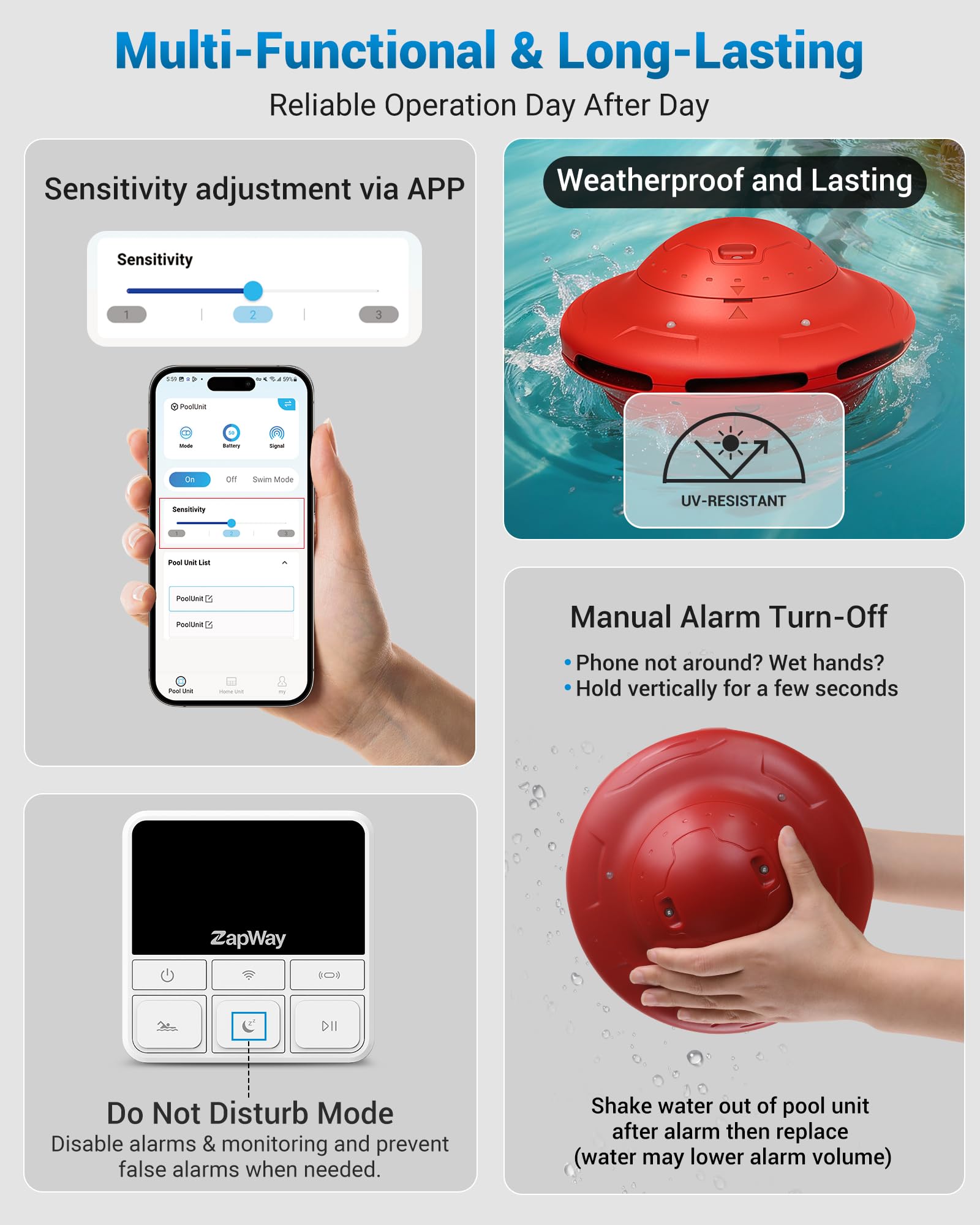 ZapWay mobile app screen displaying notification and customizable sensitivity control
