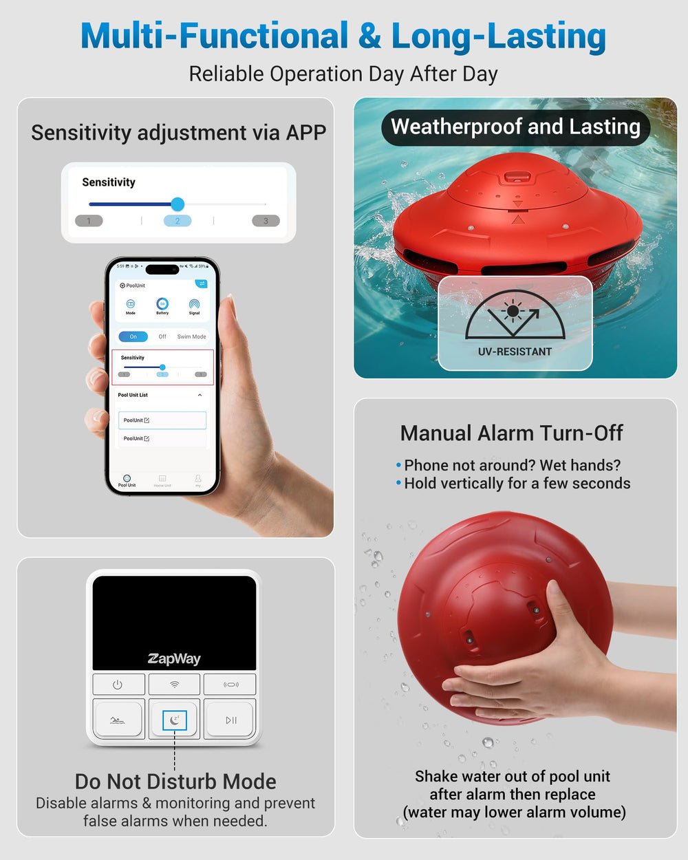 ZapWay mobile app screen displaying notification and customizable sensitivity control