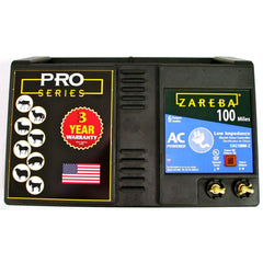 Zareba charger front panel showing controls and durable casing for reliable farm protection