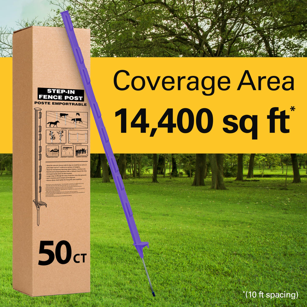 Zareba post used in garden protecting plants with visible purple color