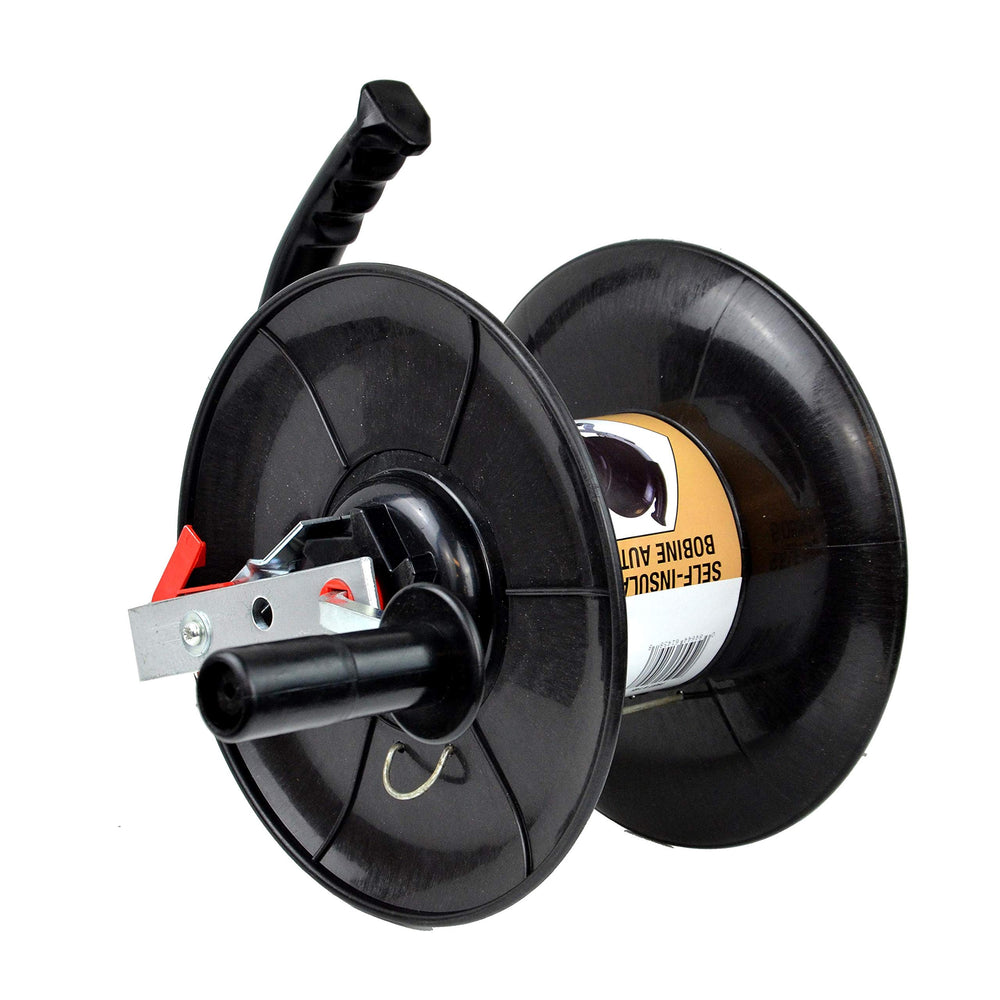 Zareba reel beside measuring tape showing capacity for long runs