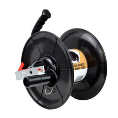 Zareba reel beside measuring tape showing capacity for long runs