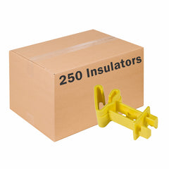 Zareba front view insulator on T-post showing secure snap-on fit and energy-saving standoff